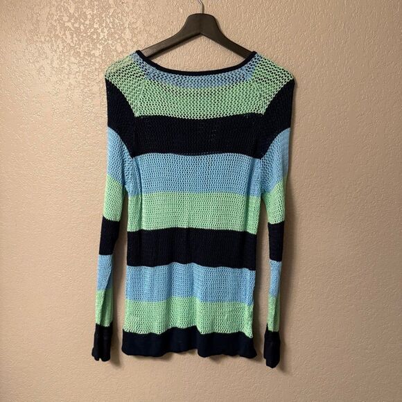 525 America Open Knit Sweater Size Extra Large Blue & Green Striped - Picture 5 of 5